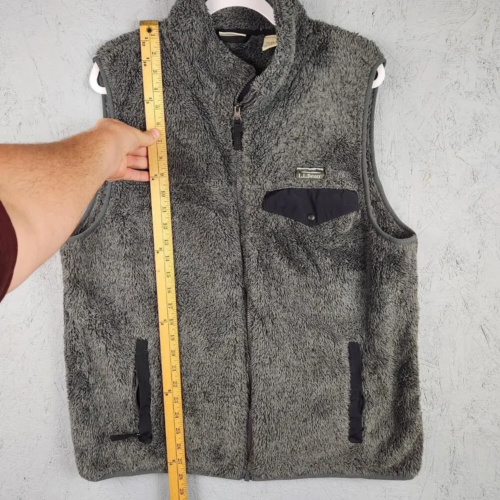 LL Bean Vest Mens Large Gray Fleece Sherpa Full Zip Outdoor Pockets Hiking Logo